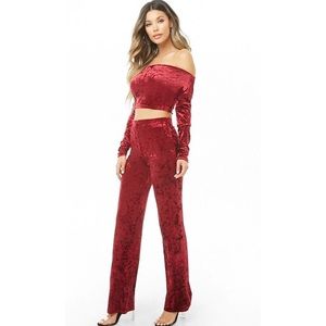 Burgundy two-piece velvet set